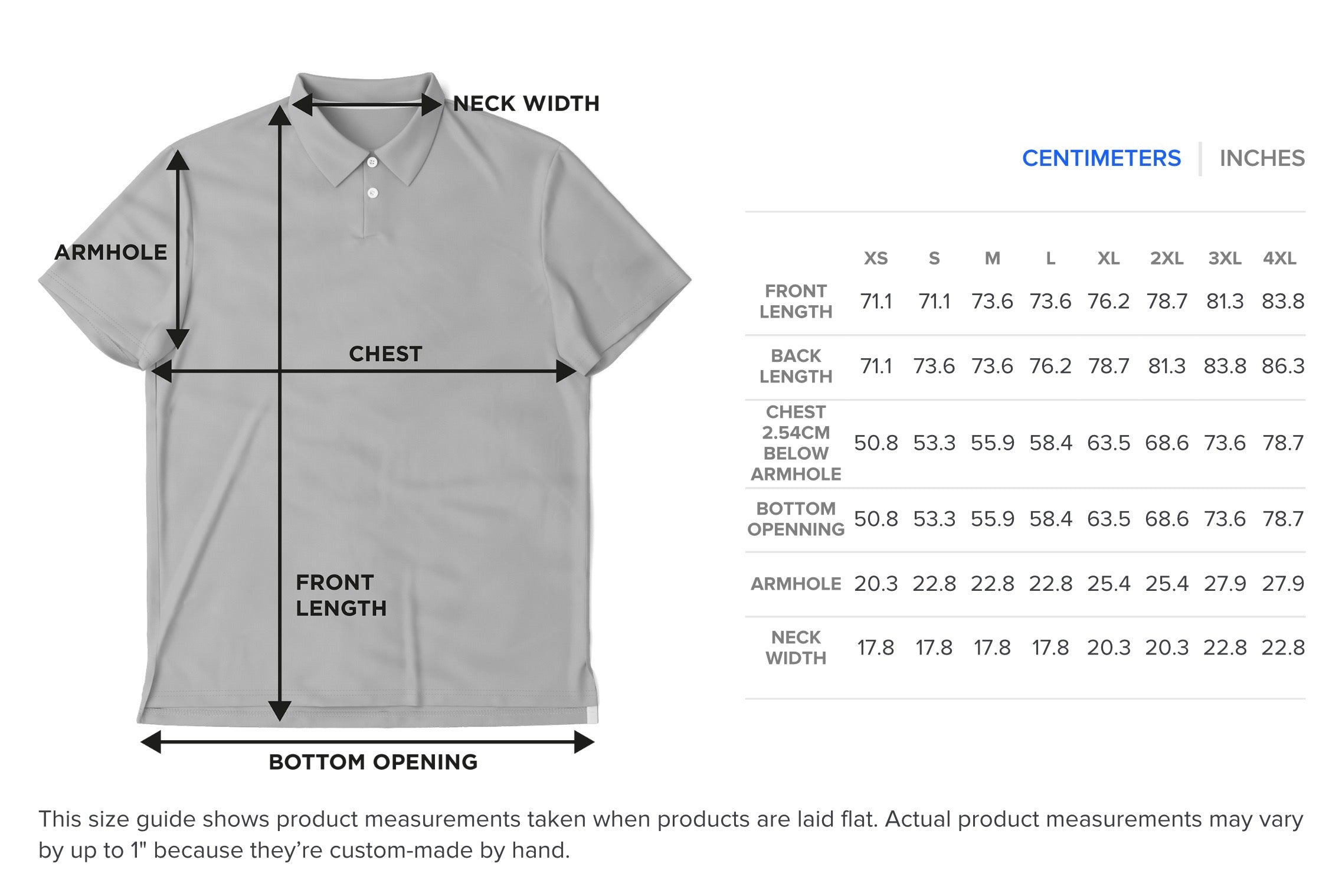 golgotha polo size guide cm