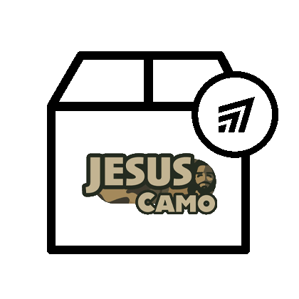 Box with 'Jesus Camo' logo and a brand logo on a white background
